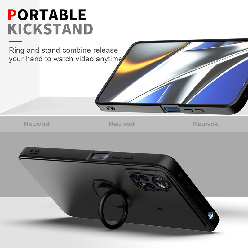 Ultra-thin Silicone Gel Soft Case Cover with Magnetic Finger Ring Stand QW1 for Xiaomi Redmi Note 11E Pro 5G