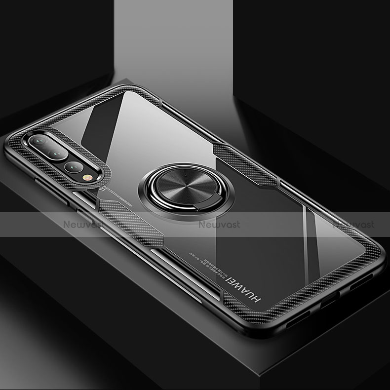 Ultra-thin Silicone Gel Soft Case Cover with Magnetic Finger Ring Stand R01 for Huawei P20 Pro Black