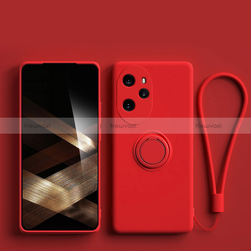 Ultra-thin Silicone Gel Soft Case Cover with Magnetic Finger Ring Stand S01 for Huawei Honor 100 Pro 5G Red