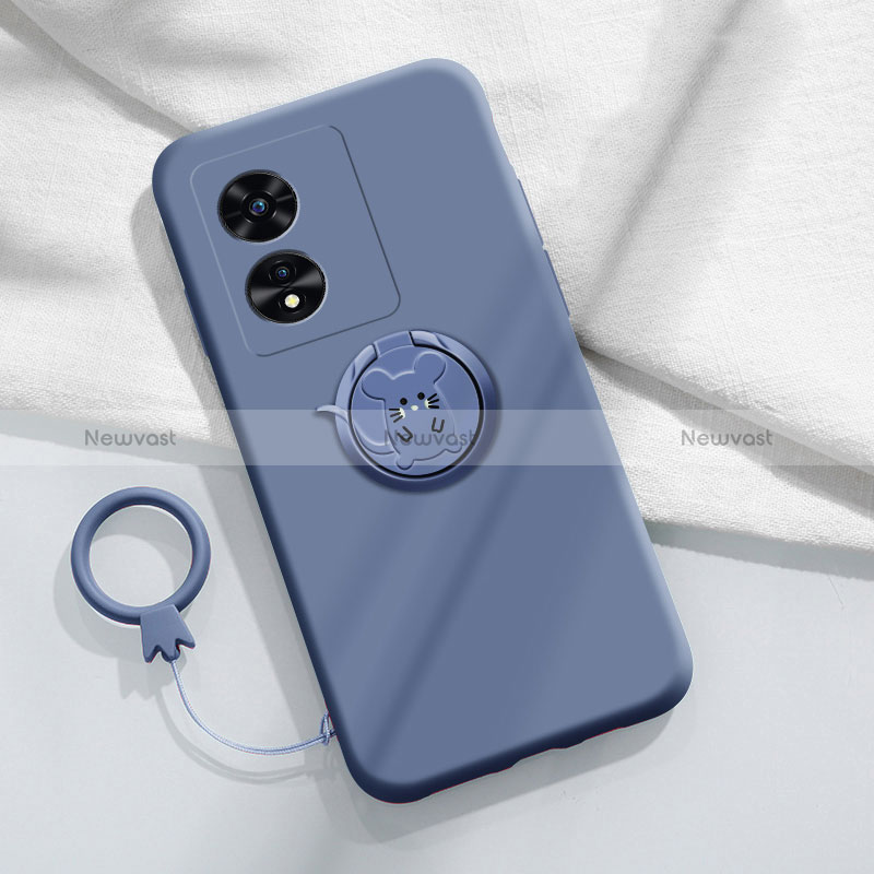 Ultra-thin Silicone Gel Soft Case Cover with Magnetic Finger Ring Stand S01 for Huawei Honor X5 Plus Lavender Gray