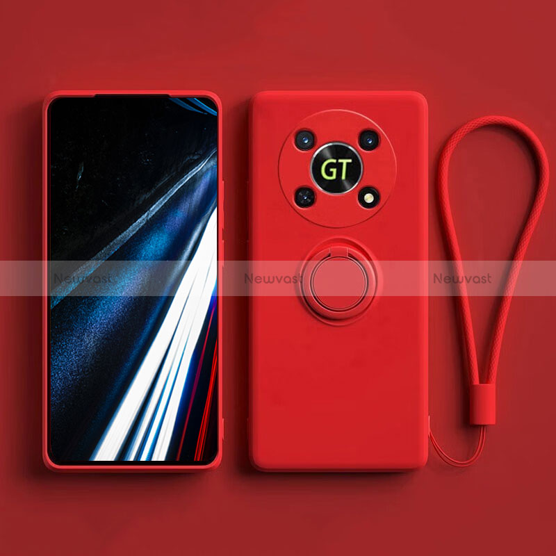 Ultra-thin Silicone Gel Soft Case Cover with Magnetic Finger Ring Stand S01 for Huawei Honor X9 5G Red