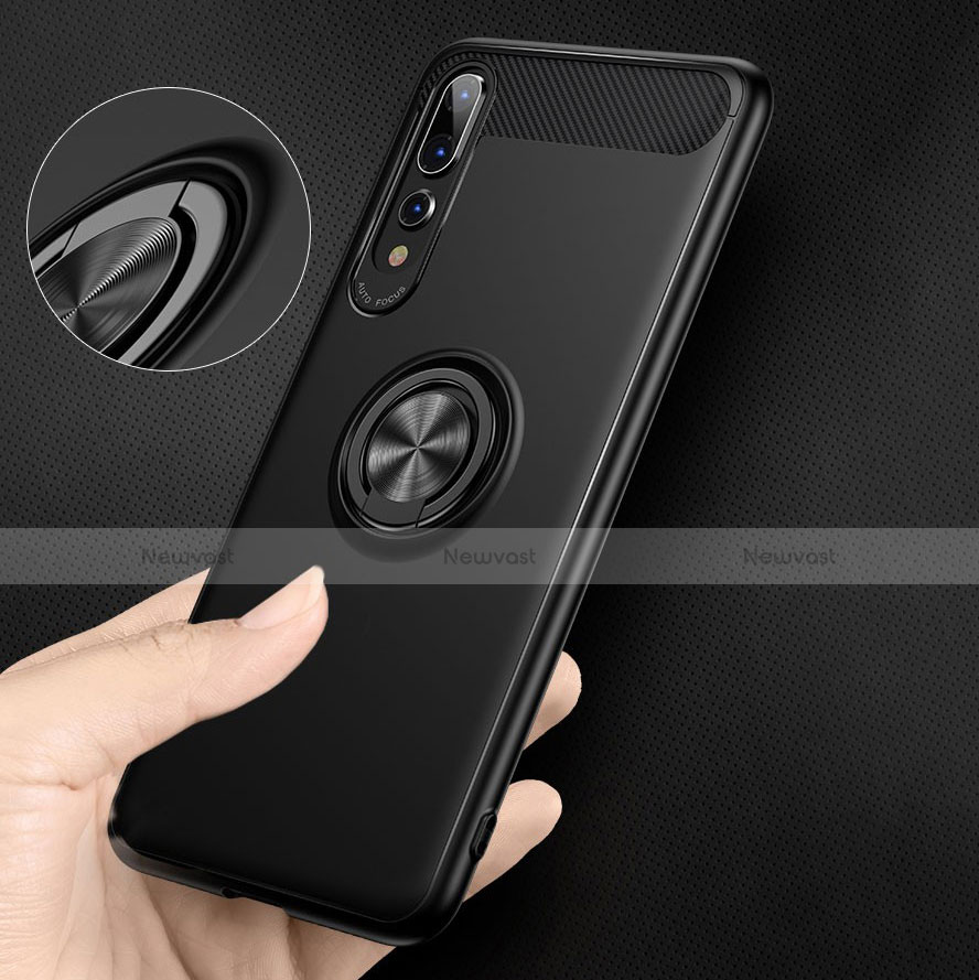 Ultra-thin Silicone Gel Soft Case Cover with Magnetic Finger Ring Stand S01 for Huawei P20 Pro