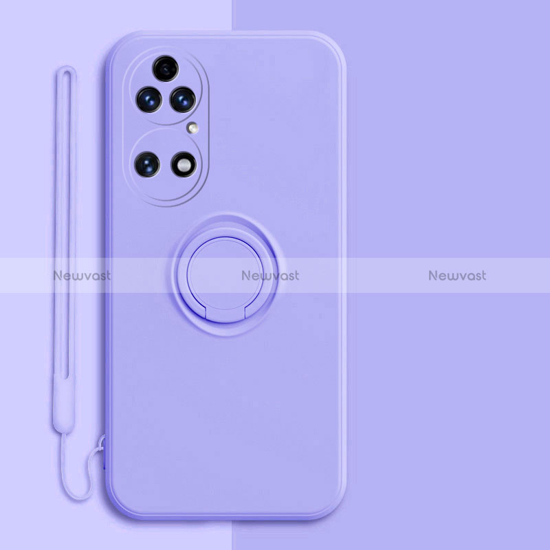 Ultra-thin Silicone Gel Soft Case Cover with Magnetic Finger Ring Stand S01 for Huawei P50 Clove Purple