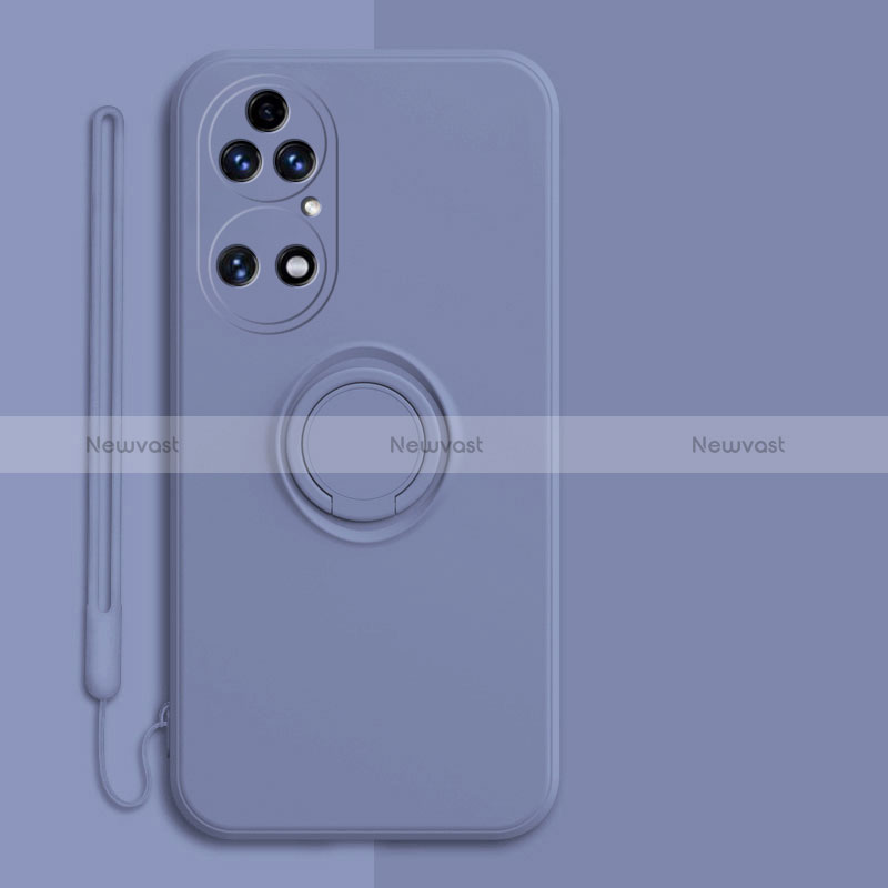 Ultra-thin Silicone Gel Soft Case Cover with Magnetic Finger Ring Stand S01 for Huawei P50 Pro Lavender Gray