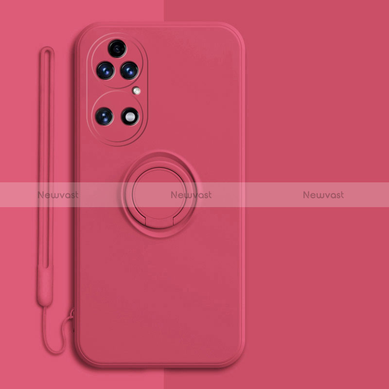 Ultra-thin Silicone Gel Soft Case Cover with Magnetic Finger Ring Stand S01 for Huawei P50 Red