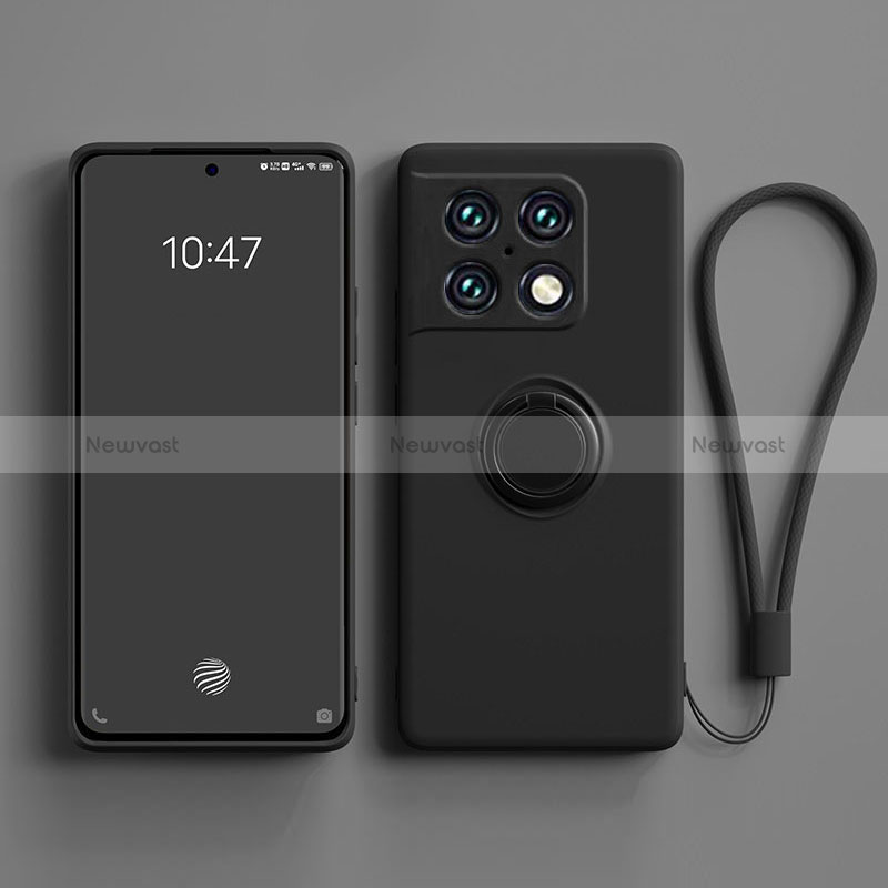 Ultra-thin Silicone Gel Soft Case Cover with Magnetic Finger Ring Stand S01 for OnePlus 10 Pro 5G Black