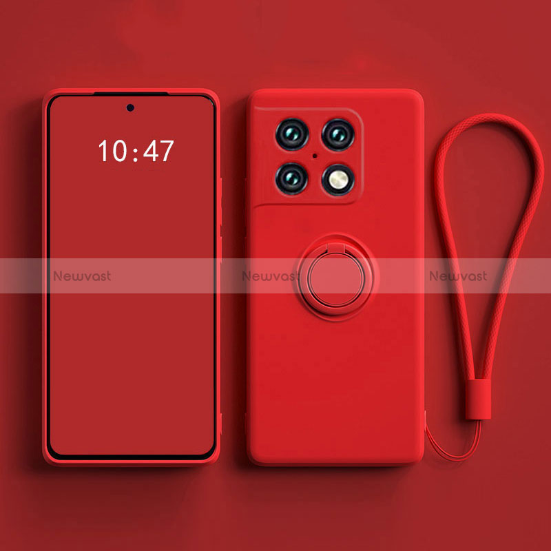 Ultra-thin Silicone Gel Soft Case Cover with Magnetic Finger Ring Stand S01 for OnePlus 10 Pro 5G Red