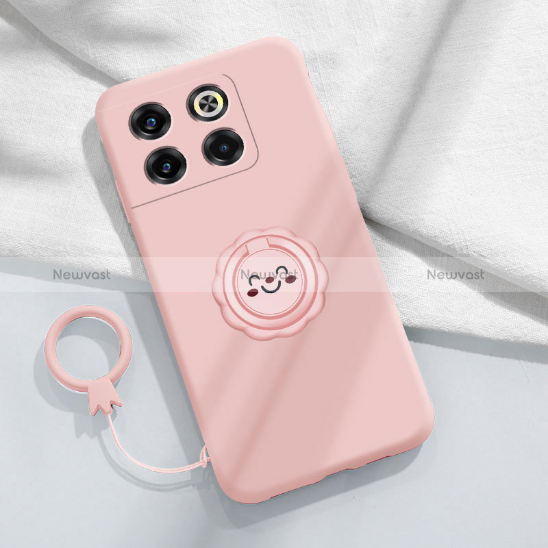 Ultra-thin Silicone Gel Soft Case Cover with Magnetic Finger Ring Stand S01 for OnePlus 10T 5G