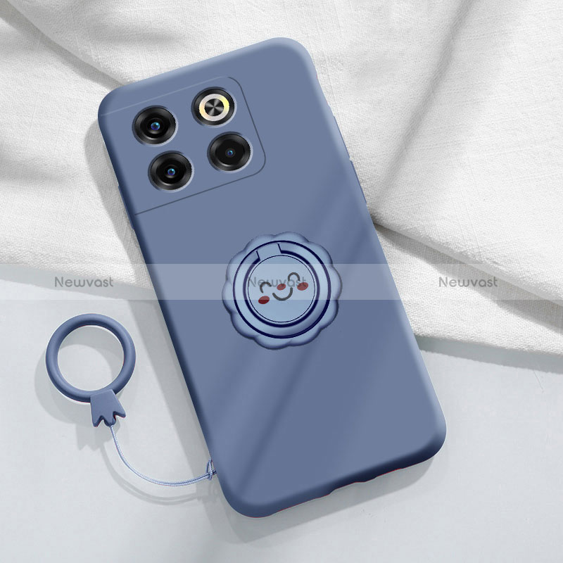 Ultra-thin Silicone Gel Soft Case Cover with Magnetic Finger Ring Stand S01 for OnePlus 10T 5G Lavender Gray