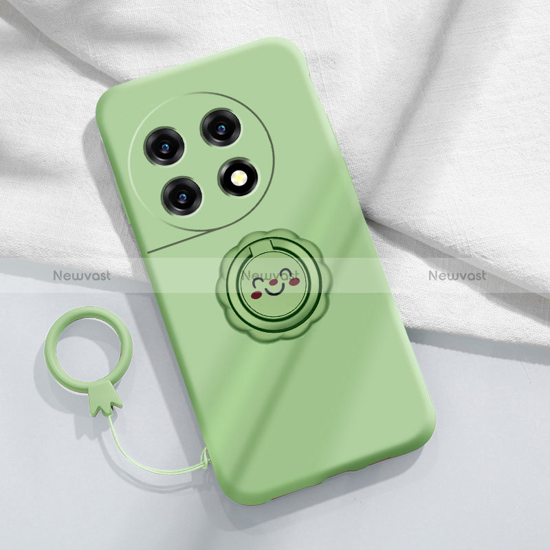 Ultra-thin Silicone Gel Soft Case Cover with Magnetic Finger Ring Stand S01 for OnePlus 11R 5G Green