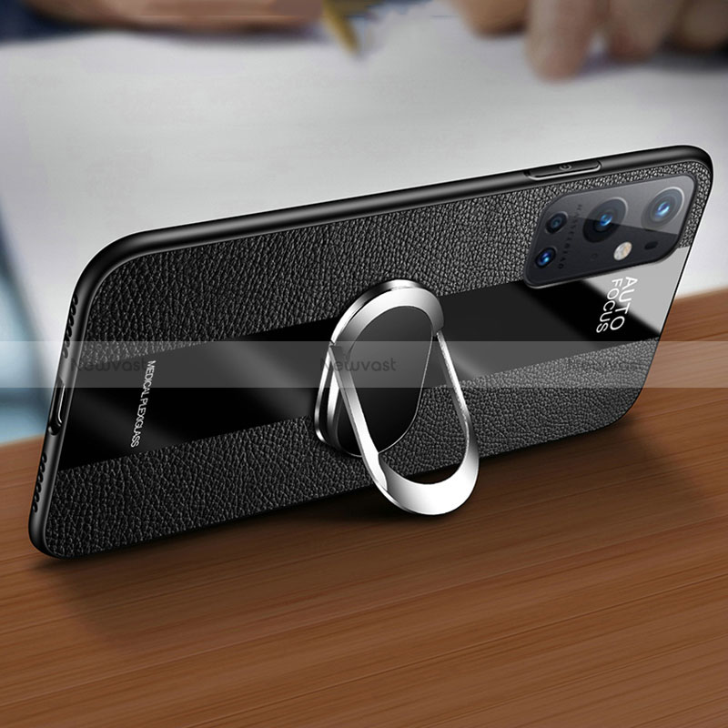 Ultra-thin Silicone Gel Soft Case Cover with Magnetic Finger Ring Stand S01 for OnePlus 9 Pro 5G