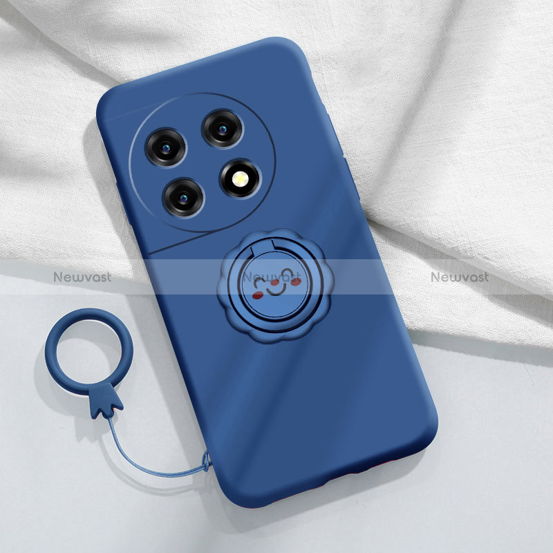 Ultra-thin Silicone Gel Soft Case Cover with Magnetic Finger Ring Stand S01 for OnePlus Ace 2 5G Blue