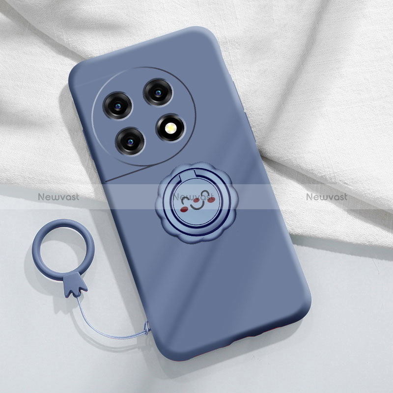 Ultra-thin Silicone Gel Soft Case Cover with Magnetic Finger Ring Stand S01 for OnePlus Ace 2 5G Lavender Gray