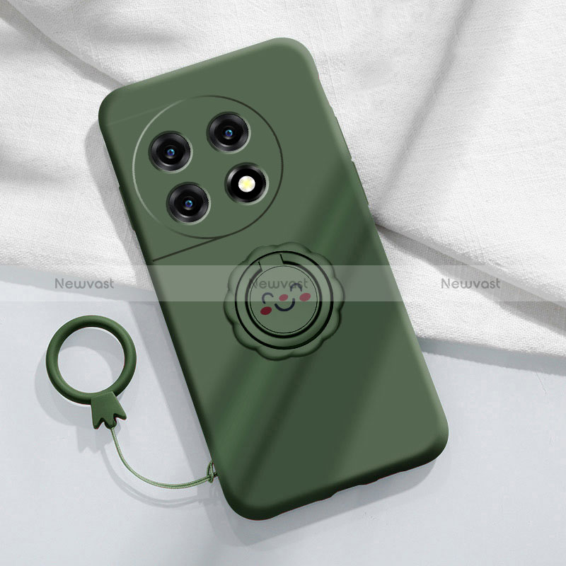 Ultra-thin Silicone Gel Soft Case Cover with Magnetic Finger Ring Stand S01 for OnePlus Ace 2 5G Midnight Green