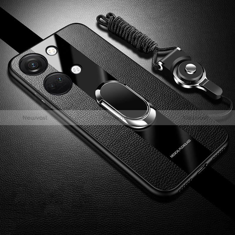 Ultra-thin Silicone Gel Soft Case Cover with Magnetic Finger Ring Stand S01 for OnePlus Ace 2V 5G Black