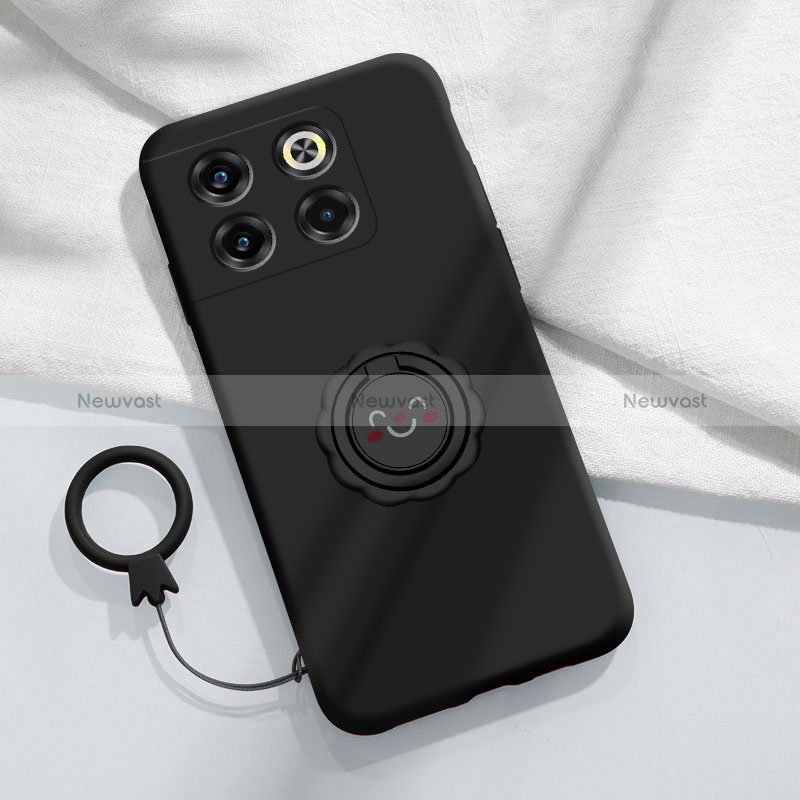 Ultra-thin Silicone Gel Soft Case Cover with Magnetic Finger Ring Stand S01 for OnePlus Ace Pro 5G Black