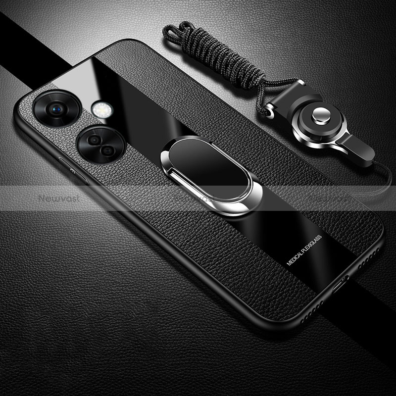 Ultra-thin Silicone Gel Soft Case Cover with Magnetic Finger Ring Stand S01 for OnePlus Nord CE 3 Lite 5G Black