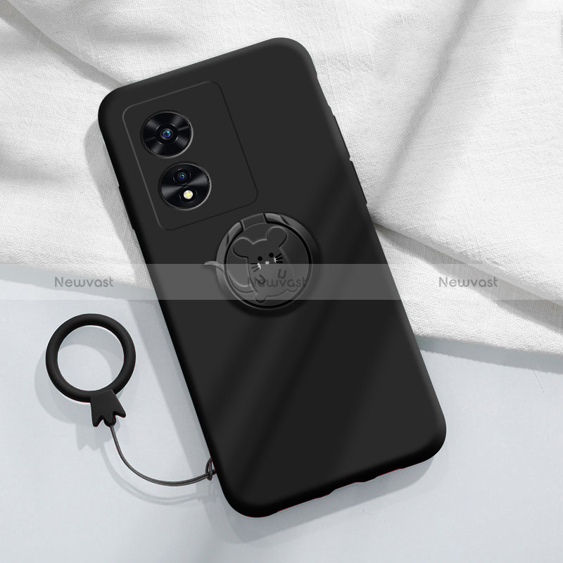 Ultra-thin Silicone Gel Soft Case Cover with Magnetic Finger Ring Stand S01 for Oppo A18 Black