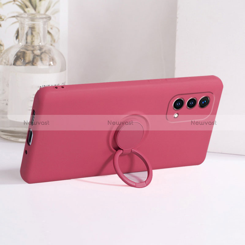 Ultra-thin Silicone Gel Soft Case Cover with Magnetic Finger Ring Stand S01 for Oppo A54 5G