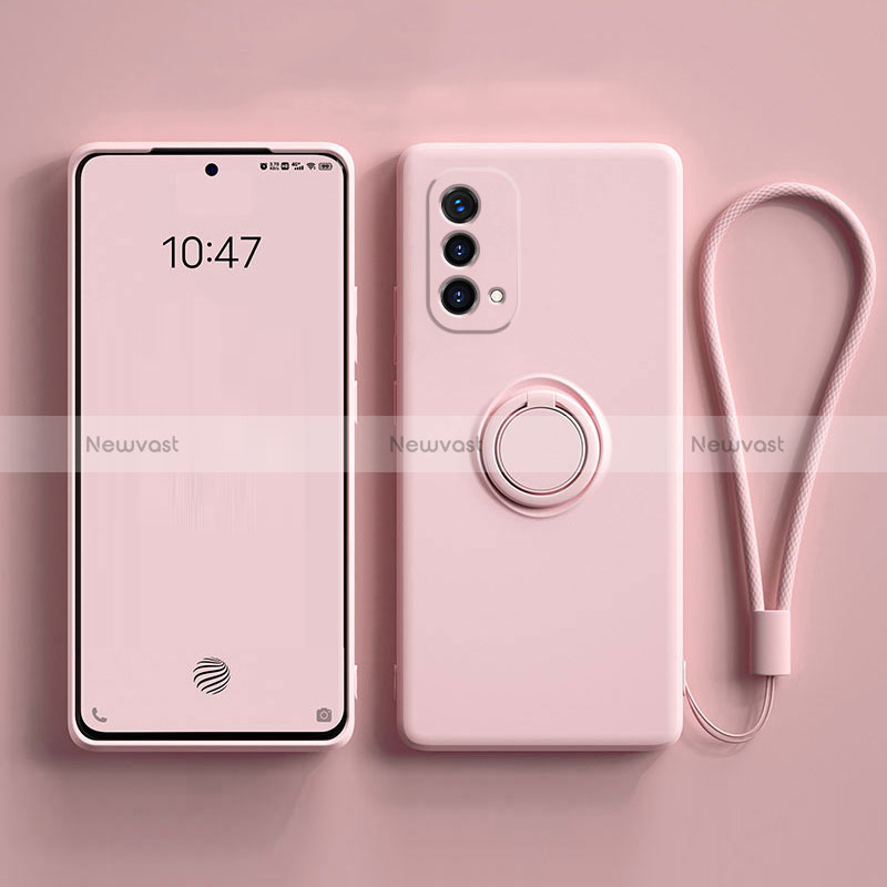 Ultra-thin Silicone Gel Soft Case Cover with Magnetic Finger Ring Stand S01 for Oppo A74 5G