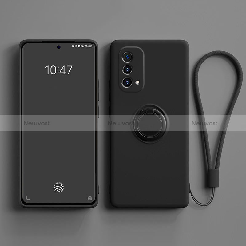 Ultra-thin Silicone Gel Soft Case Cover with Magnetic Finger Ring Stand S01 for Oppo A74 5G Black