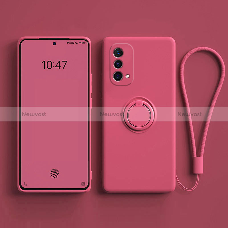 Ultra-thin Silicone Gel Soft Case Cover with Magnetic Finger Ring Stand S01 for Oppo A74 5G Hot Pink