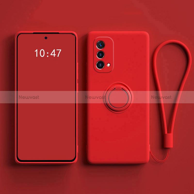 Ultra-thin Silicone Gel Soft Case Cover with Magnetic Finger Ring Stand S01 for Oppo A74 5G Red