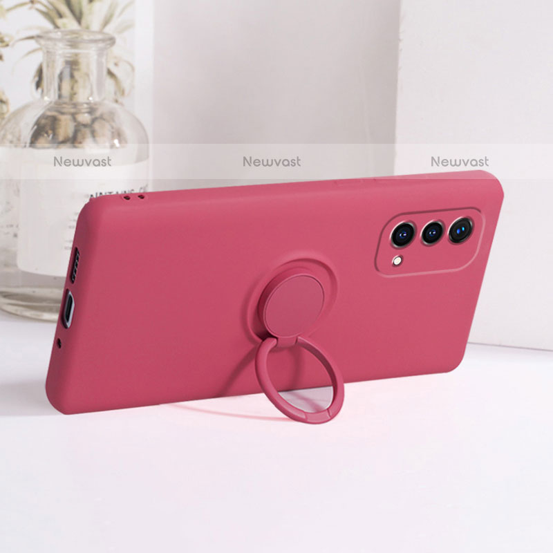 Ultra-thin Silicone Gel Soft Case Cover with Magnetic Finger Ring Stand S01 for Oppo A93 5G