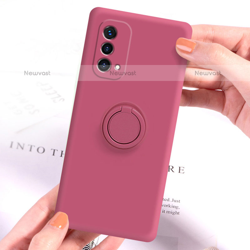 Ultra-thin Silicone Gel Soft Case Cover with Magnetic Finger Ring Stand S01 for Oppo A93 5G