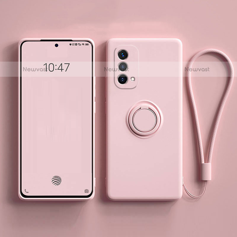 Ultra-thin Silicone Gel Soft Case Cover with Magnetic Finger Ring Stand S01 for Oppo A93 5G Pink