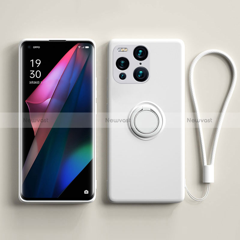 Ultra-thin Silicone Gel Soft Case Cover with Magnetic Finger Ring Stand S01 for Oppo Find X3 5G White
