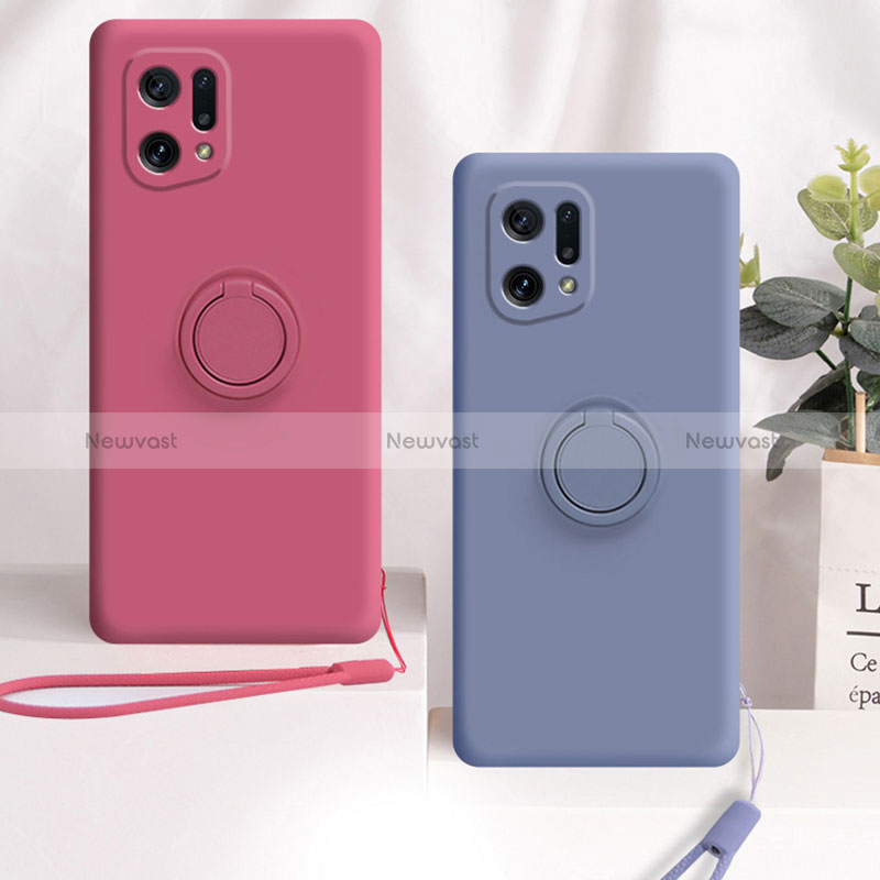 Ultra-thin Silicone Gel Soft Case Cover with Magnetic Finger Ring Stand S01 for Oppo Find X5 5G