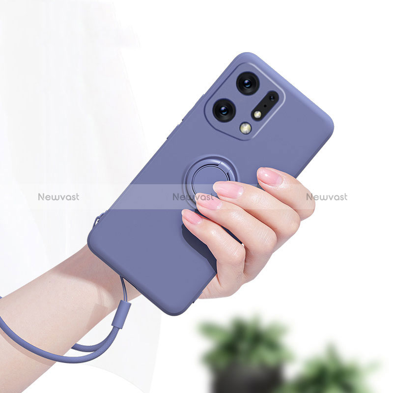 Ultra-thin Silicone Gel Soft Case Cover with Magnetic Finger Ring Stand S01 for Oppo Find X5 5G