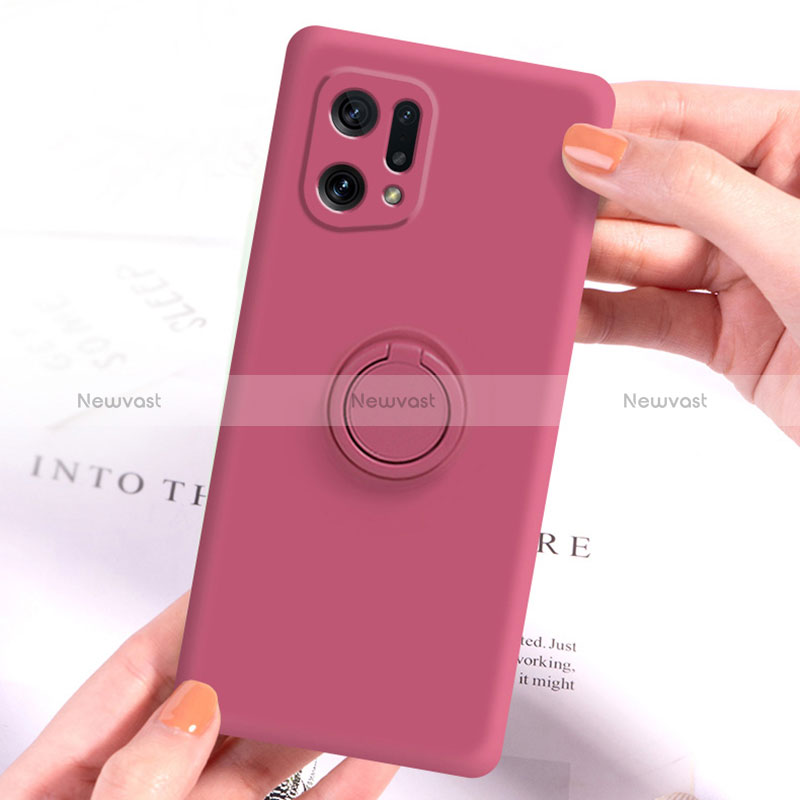 Ultra-thin Silicone Gel Soft Case Cover with Magnetic Finger Ring Stand S01 for Oppo Find X5 5G