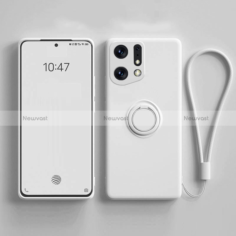 Ultra-thin Silicone Gel Soft Case Cover with Magnetic Finger Ring Stand S01 for Oppo Find X5 5G White