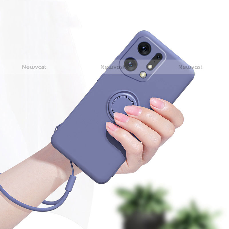 Ultra-thin Silicone Gel Soft Case Cover with Magnetic Finger Ring Stand S01 for Oppo Find X5 Pro 5G