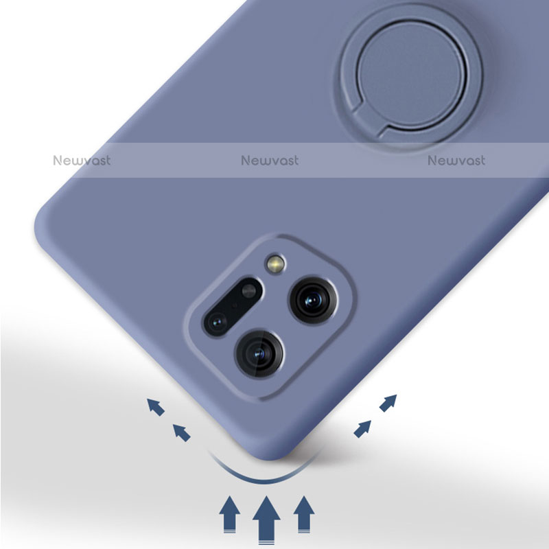 Ultra-thin Silicone Gel Soft Case Cover with Magnetic Finger Ring Stand S01 for Oppo Find X5 Pro 5G