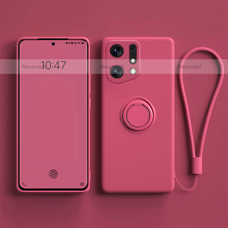 Ultra-thin Silicone Gel Soft Case Cover with Magnetic Finger Ring Stand S01 for Oppo Find X5 Pro 5G