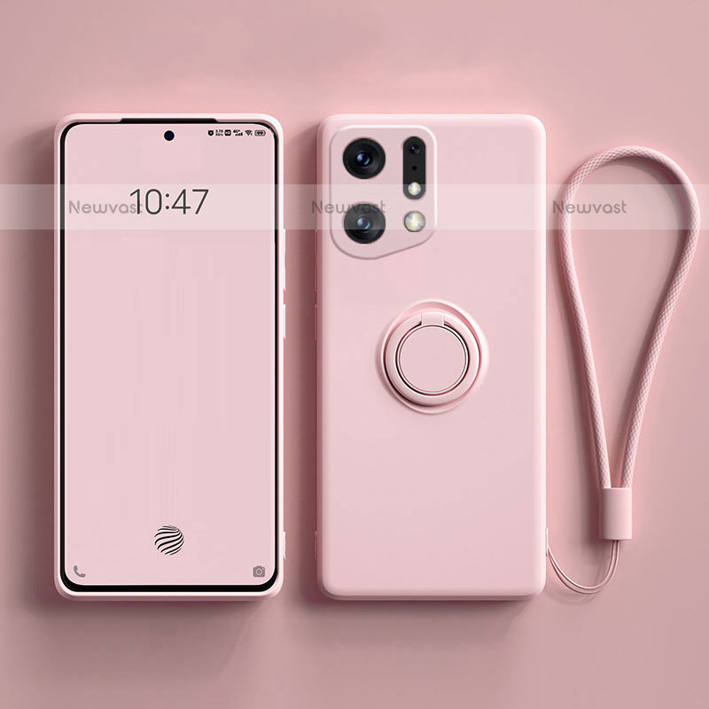 Ultra-thin Silicone Gel Soft Case Cover with Magnetic Finger Ring Stand S01 for Oppo Find X5 Pro 5G