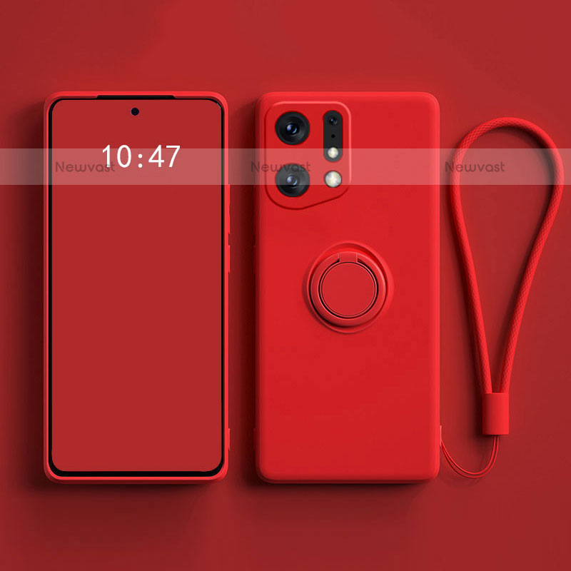 Ultra-thin Silicone Gel Soft Case Cover with Magnetic Finger Ring Stand S01 for Oppo Find X5 Pro 5G Red