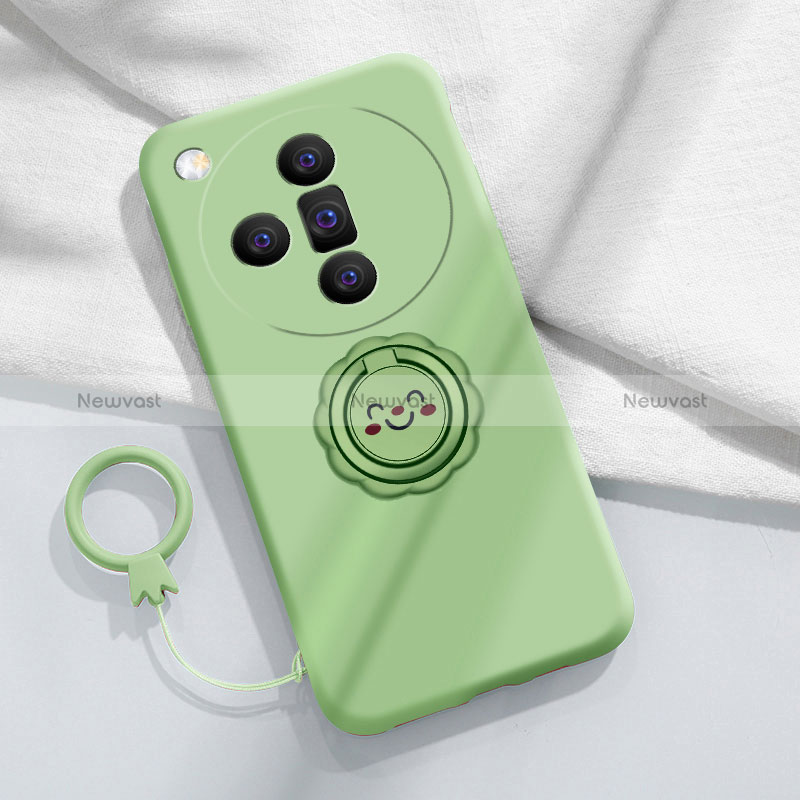 Ultra-thin Silicone Gel Soft Case Cover with Magnetic Finger Ring Stand S01 for Oppo Find X7 5G Green