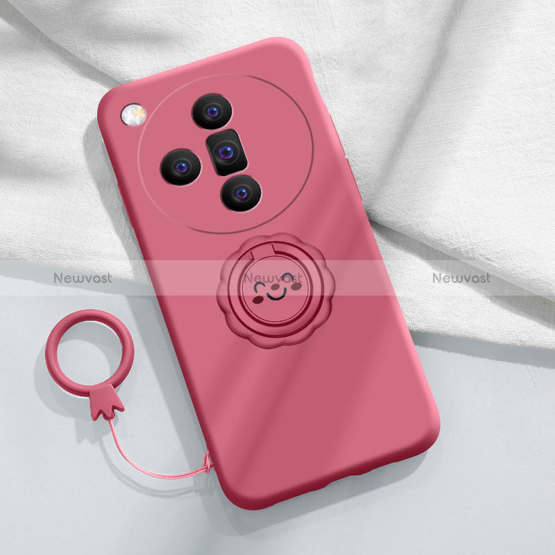 Ultra-thin Silicone Gel Soft Case Cover with Magnetic Finger Ring Stand S01 for Oppo Find X7 5G Hot Pink