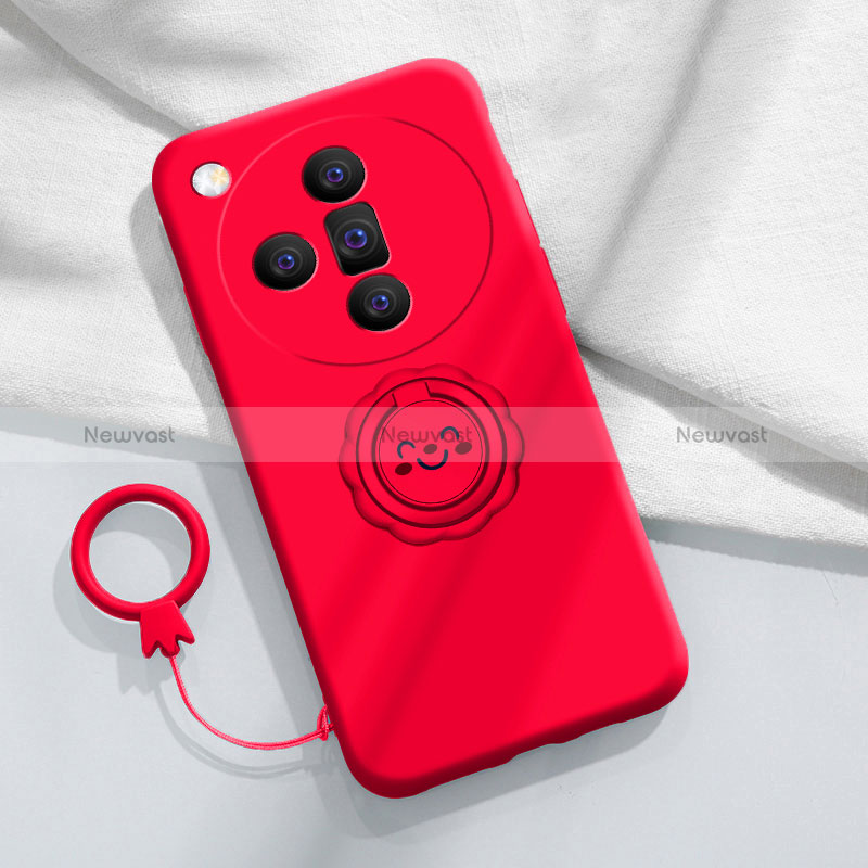 Ultra-thin Silicone Gel Soft Case Cover with Magnetic Finger Ring Stand S01 for Oppo Find X7 5G Red