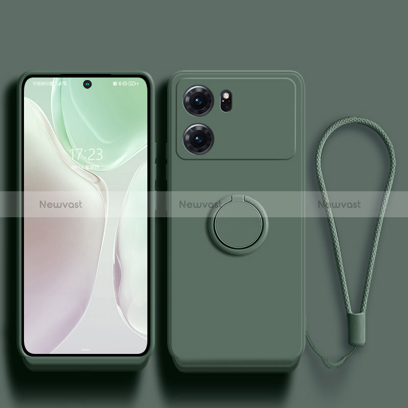 Ultra-thin Silicone Gel Soft Case Cover with Magnetic Finger Ring Stand S01 for Oppo K10 5G Midnight Green