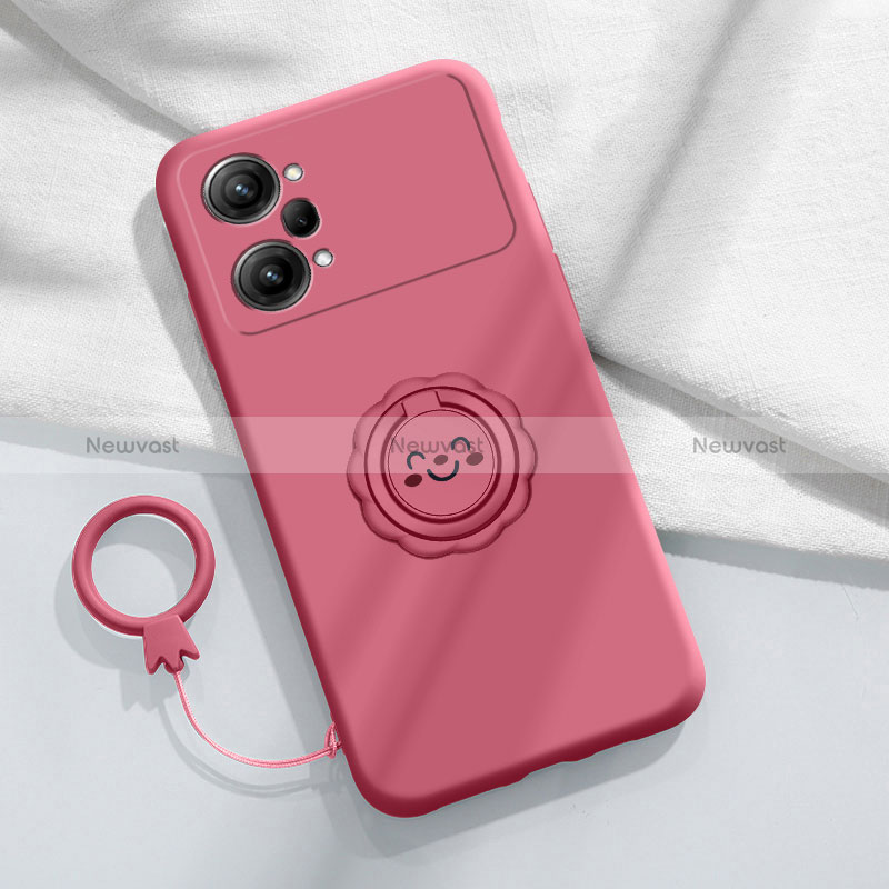 Ultra-thin Silicone Gel Soft Case Cover with Magnetic Finger Ring Stand S01 for Oppo K10 Pro 5G Hot Pink