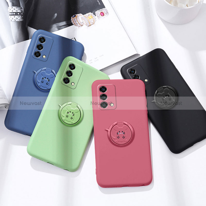 Ultra-thin Silicone Gel Soft Case Cover with Magnetic Finger Ring Stand S01 for Oppo K9 5G