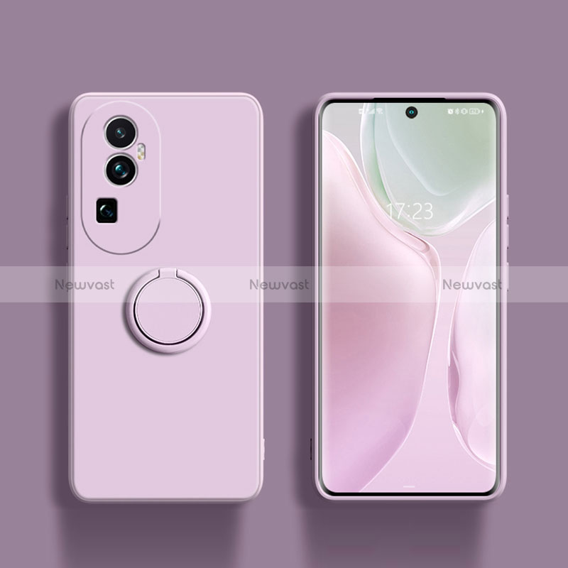 Ultra-thin Silicone Gel Soft Case Cover with Magnetic Finger Ring Stand S01 for Oppo Reno10 Pro+ Plus 5G Clove Purple