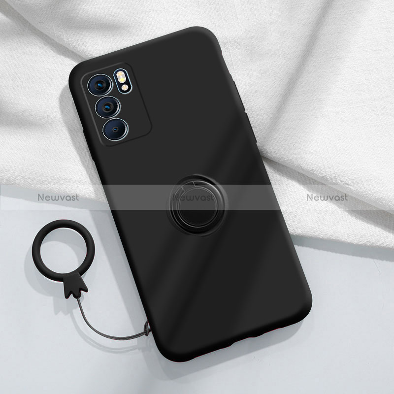 Ultra-thin Silicone Gel Soft Case Cover with Magnetic Finger Ring Stand S01 for Oppo Reno6 Pro 5G India