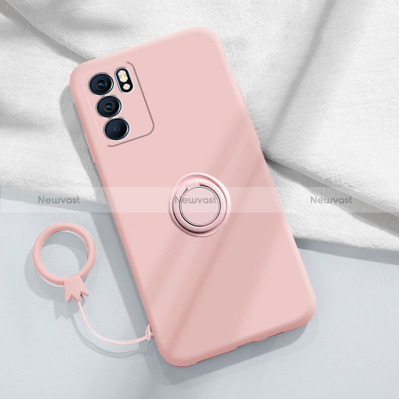 Ultra-thin Silicone Gel Soft Case Cover with Magnetic Finger Ring Stand S01 for Oppo Reno6 Pro 5G India