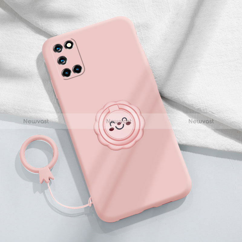 Ultra-thin Silicone Gel Soft Case Cover with Magnetic Finger Ring Stand S01 for Oppo Reno6 Pro 5G Pink